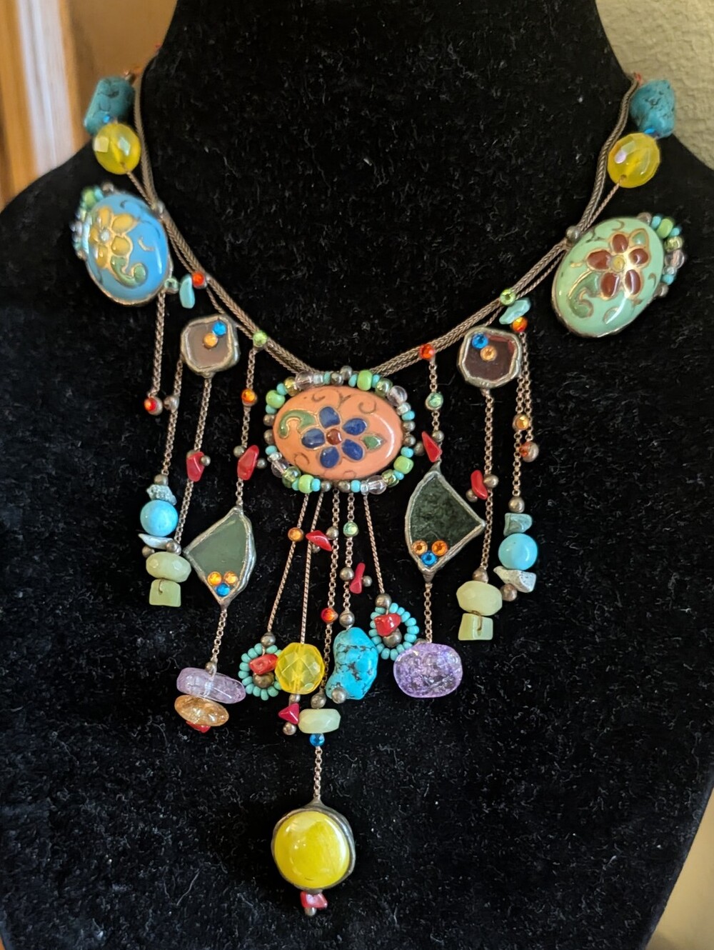 Ayalabar One of a Kind Statement Necklace Glass, Ceramic, Crystal & Enamel